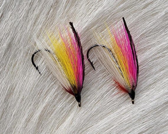 Salmon Flies..  Sports Fishing Flies..  Doiron's Hand Tied Salmon Flies Combo.. (Rainbow Smelt) Flies, Size #4.  Partridge Hook.  J.C. Eyes
