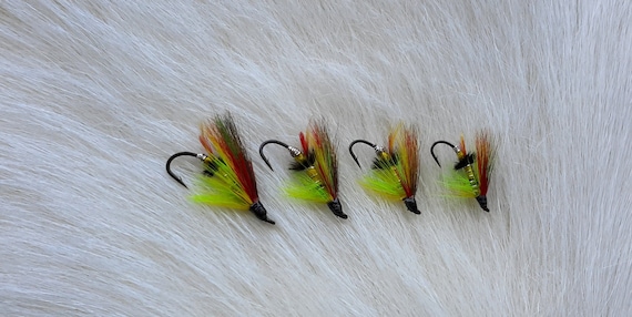 Fly Fishing Flies..  SLS; "Green Highlander",  Hair Wing Salmon Flies Combo.. (4) Flies. Combo #121.