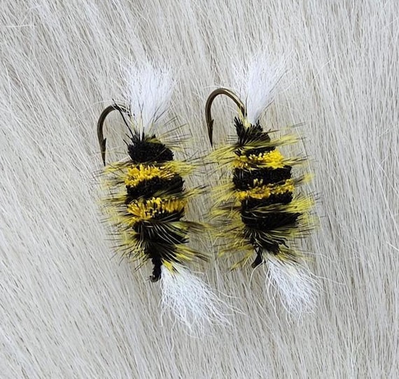 Salmon Flies.. (2) Beautiful Deer Hair Bumble-Bee Bomber.. In our plastic Fly Box.. Made In Canada and Ship From Canada.