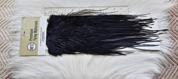 Fly Tying Feather. Metz #1 Dry Fly Rooster Full Saddle,, Color, Black..