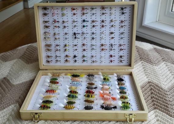 Fly Fishing Box. Sports Fishing Fly Case. Bamboo Wood design with Fish Logo. Beautiful  Gift Idea. Father's Day.   Free Shipping to USA