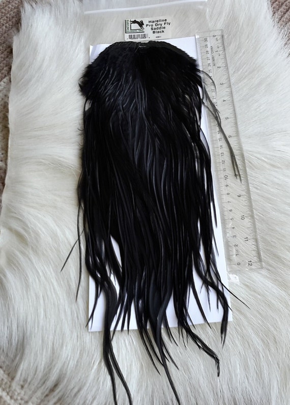 Fly Tying Feather. Hareline Whiting Dry Fly Rooster Full Saddle,, Color, Black.   Free Shipping