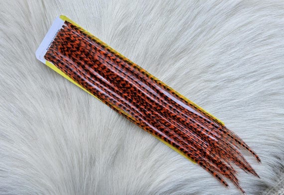 Fly Tying Feather...  Long Whiting Saddle Hackle (Feather) Color, Orange Grizzly.