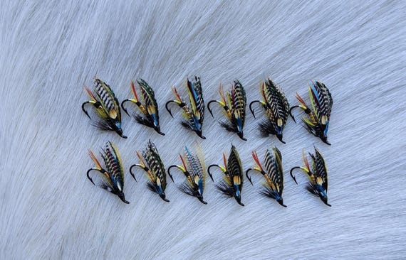 Fly Fishing Flies..  SLS; Fully Dress Salmon Flies Combo.. (12) Flies, Size ast. JC Eyes. Combo.. Jock Scott