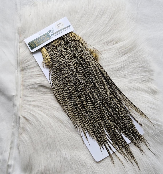 Whiting Saddle Hackle.  Dry Fly Rooster Full Saddle,, Color, Grizzly/ Dyed Cream/Blonde ..   Free Shipping. From Canada