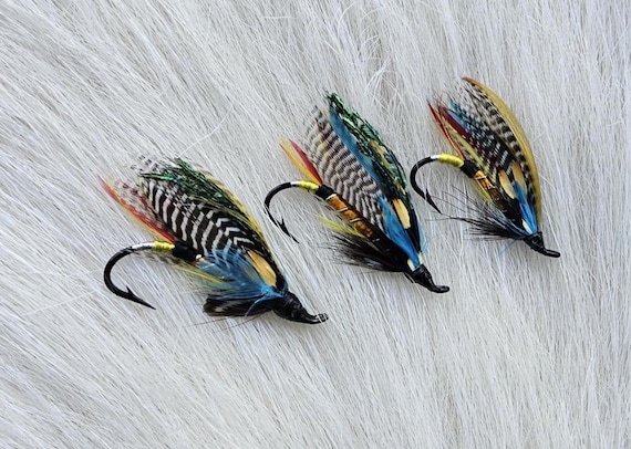 Fly Fishing Flies..  SLS; Fully Dress Salmon Flies Combo.. (3) Flies, Size ast. JC Eyes. Combo.. Jock Scott