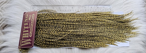 Whiting Euro Saddle Hackle.  Dry Fly Rooster Full Saddle,, Color, Grizzly/Pale Yellow.  Fly Tying.   Free Shipping