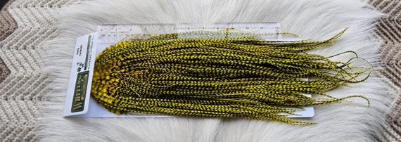 Whiting Saddle Hackle.  Dry Fly Rooster Full Saddle,, Color, Grizzly/ Dyed Yellow . Fly Tying.   Free Shipping