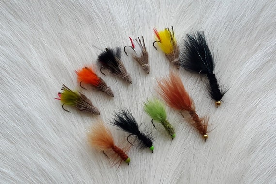 Fly Fishing Flies..  SLS;  Muddler Minnow  &  Wooly Burger Combo.. (10) Flies,