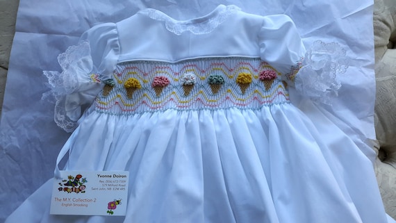 Little Girl Dress..   Hand Smocked Girls Dress.. Ice Cream Cone .By themycollection2hotm. Free Shipping To USA