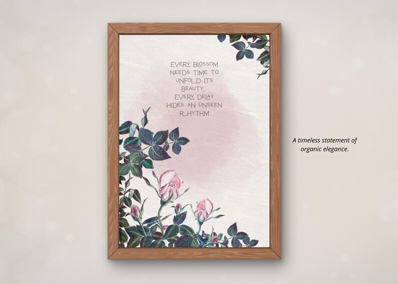Pink rose poetry print for mental health, encouraging growth quote wall ...