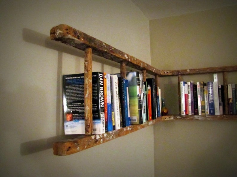 Antique Wooden Ladder Bookshelf image 2