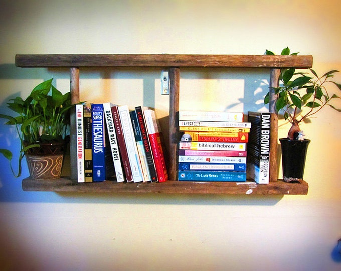 Rustic Wooden Bookshelf Ladder Etsy