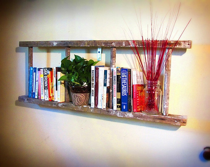 Antique Wooden Ladder Bookshelf Etsy