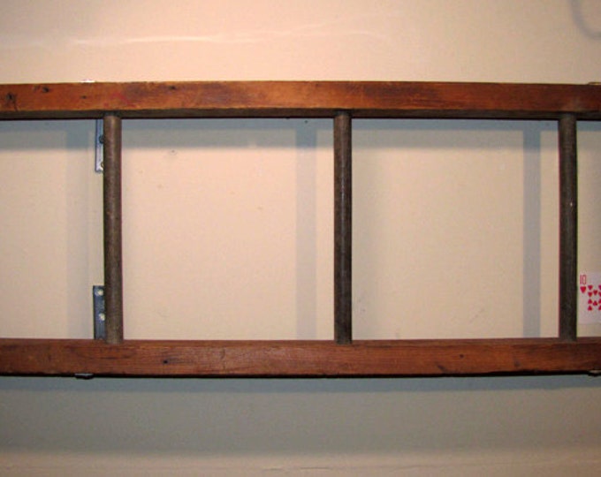 Antique Wooden Ladder Bookshelf With Metal Rungs Etsy