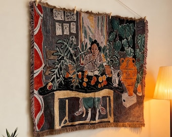 Vintage Matisse Inspired Woven Wall Tapestry | Boho Wall Hanging | (50x60 Inches)
