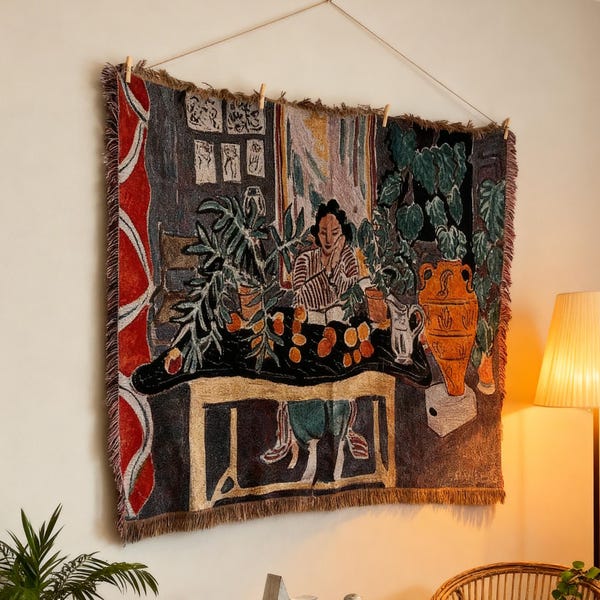 Vintage Matisse Inspired Woven Wall Tapestry | Boho Wall Hanging | (50x60 Inches)