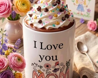 Floral "I Love You Mom" Ceramic Coffee Mug – Mother's Day Gift Cup