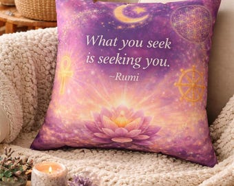 Meditation Pillow Lotus Cushion, Rumi Quote Boho Spiritual Home Decor