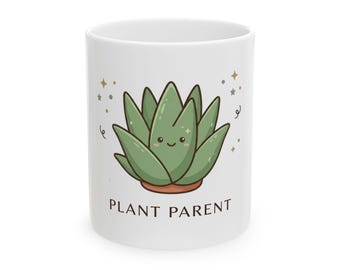 Plant Parent Ceramic Mug | Succulent Illustration, Gardening Gift