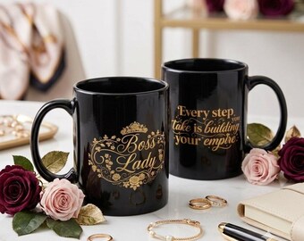 Boss Lady Black Mug Elegant Gold Coffee Cup Gift for Women Entrepreneurs