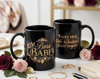 Boss Babe Black Mug Gold Coffee Cup Gift for Women Entrepreneurs
