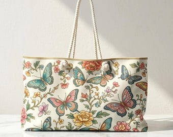 Vintage Garden Butterfly Weekender Tote Bag Spacious, Lightweight, and Chic