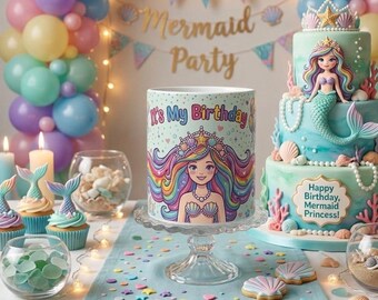 Mermaid Birthday Mug, Rainbow Hair Ceramic Cup, Magical Underwater Coffee Cup (11oz)