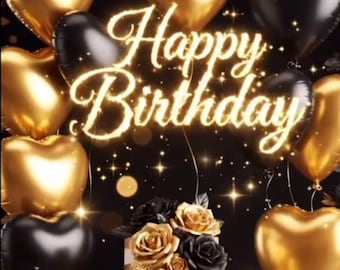Luxury Black and Gold Birthday Video Elegant Animation for Men & Women with Audio included.