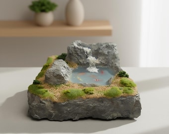 鯉の池のジオラマ - 家庭の禅のインテリアに使える手作りエポキシ樹脂アート