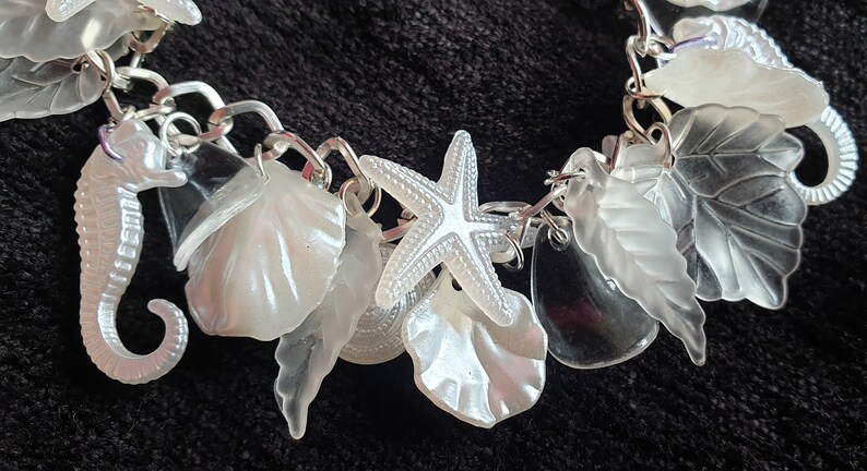 seahorses pearl /& translucent leaves- For all mermaids Pearly Queen charm bracelet in pure pearly whites sea shells starfish clear