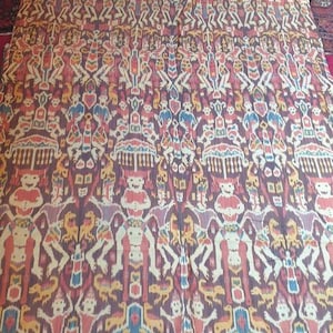 Vintage Museum quality Sumba Ikat wall hanging natural dyes intricate tribal figures animals horses skulls Indonesia #9