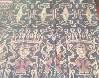 Vintage Sumba Ikat Wall Hanging: Tribal Shamanic Figures, Natural Dye