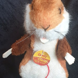 Steiff Mohair Cute Goldie Hamster original vintage Stofftier #2155/17 17 cm mit Knopf, gelber Stoffanhänger, Kartentruhe