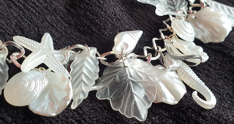 seahorses pearl /& translucent leaves- For all mermaids Pearly Queen charm bracelet in pure pearly whites sea shells starfish clear
