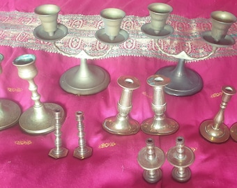 Vintage brass or metal candle sticks / candle holders pairs, regular & mini. Can be used with our Little Box of Magick Candles