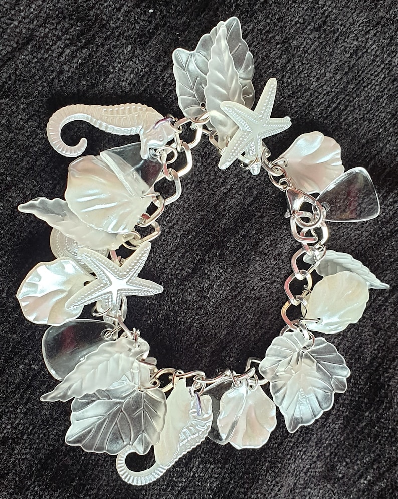 seahorses pearl /& translucent leaves- For all mermaids Pearly Queen charm bracelet in pure pearly whites sea shells starfish clear