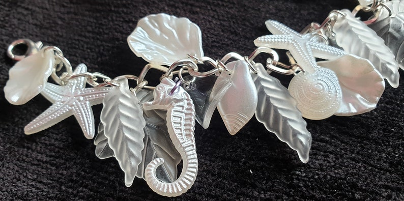 seahorses pearl /& translucent leaves- For all mermaids Pearly Queen charm bracelet in pure pearly whites sea shells starfish clear