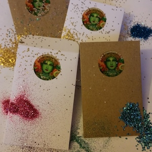 Biodegradable Eco Glitter in tiny Recycled hand crafted paper Elf Envelopes 12 colours & grades