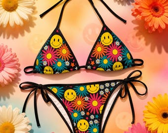 Retro Smiley Blommig Bikini