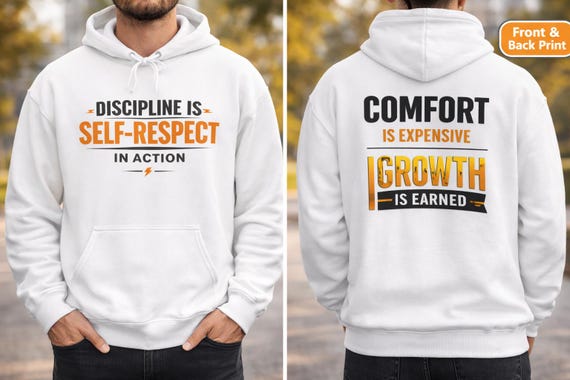 Discipline Is Self Respect Hoodie, Minimalist Back Print Hoodie, Motivational Growth Mindset Hoodie, Stoic Gym Streetwear Gift