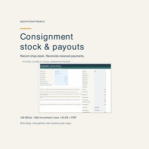 Consignment Stock and Payout Tracker | Inventory, Shop Commission & Payment Log | XLSX Spreadsheet + PDF Guide