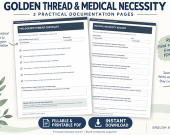 Golden Thread Checklist & Medical Necessity Builder: Fillable Therapy Audit Readiness PDF, Clinical Documentation and Insurance Note Helper