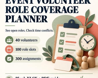 Event Volunteer Role Coverage Planner | Weekly Shift & Open Places Spreadsheet | Blank XLSX + PDF Guide