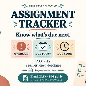 Assignment Tracker Spreadsheet: Semester Deadlines and Submission Log, XLSX