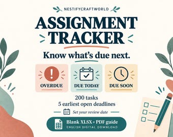 Assignment Tracker Spreadsheet: Semester Deadlines and Submission Log, XLSX
