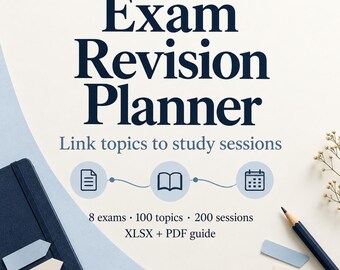 Exam Study Planner Spreadsheet: Revision Topics and Session Log, XLSX