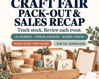 Craft Fair Sales Tracker Spreadsheet | Market Stock Pack-Out & Event Cost Recap | 20 Events | XLSX + PDF