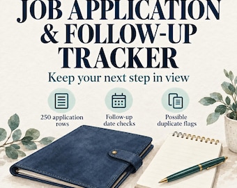 Job Application Tracker Spreadsheet | Follow-up & Interview Dates | 250 Job Search Rows | XLSX + PDF
