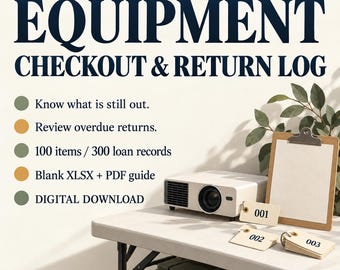 Equipment Checkout & Return Log | Small Club Loan and Overdue Tracker | Blank XLSX Spreadsheet + PDF Guide